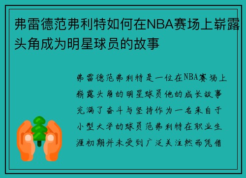 弗雷德范弗利特如何在NBA赛场上崭露头角成为明星球员的故事